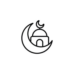 Muslim mosque and moon line icon isolated on white background
