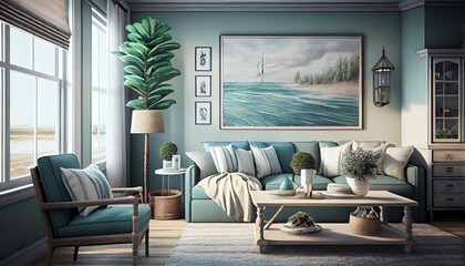 Coastal-Inspired Living Room, Generative AI