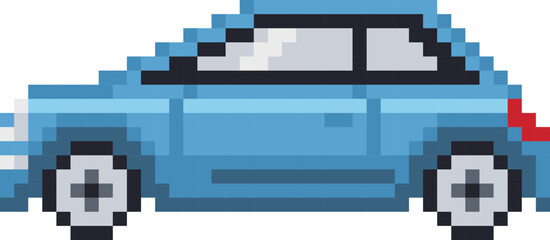 Blue pixel car. Side view. Vector flat graphic illustration isolated on white background.