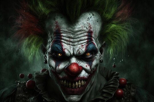 scary clown close-up. halloween character. AI generated