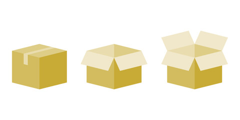 Set brown paper cardboard box close and open icon flat vector design
