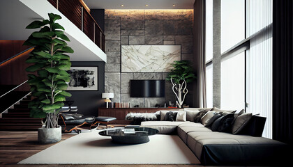 Contemporary Living Room Design, Generative AI