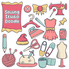 set of sewing accessories icons
