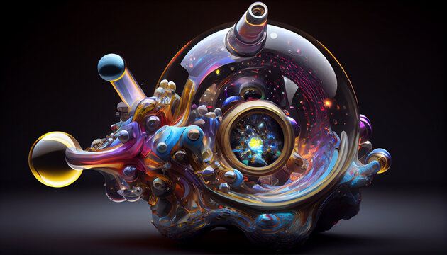 Futuristic glass bong on black background