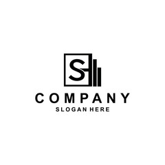 Letter sh square building modern logo design