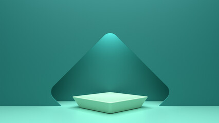 3d render, Green abstract background Simple geometric showcase scene with empty podium for product presentation