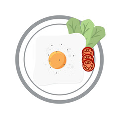 Fried Egg Yolk Fry Serving Food Lettuce Tomato on a Plate
