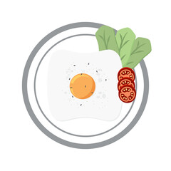 Fried Egg Yolk Fry Serving Food Lettuce Tomato on a Plate
