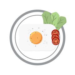 Fried Egg Yolk Fry Serving Food Lettuce Tomato on a Plate
