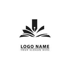 open book and pen vector logo icon.