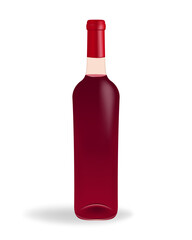 Glass bottle filled with red wine on a clean white background. Perfect for wine lists, menus, or any project related to wine, beverage, celebration, and luxury.