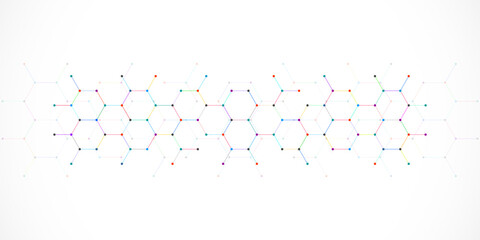 Genetic engineering and molecular structure, hexagon DNA network, science chemical and biotechnology concept, innovation technology, healthcare, and medicine design.