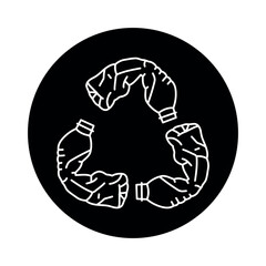 Recycle symbol made of used plastic bottles black line icon. Pictogram for web page
