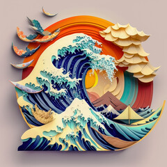 Japanische Welle Abstrakte Surreale Illustration Grafik Hintergrund Generative AI Digital Art Cover