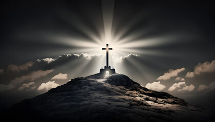 croix chrétienne en haut d'une colline, généré par IA