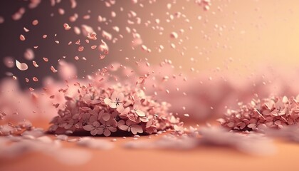 Petals of cherry blossom blown by the wind. Sakura flowers. Generative AI