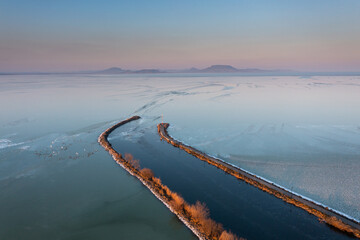 Winter landscape from above at Balaton