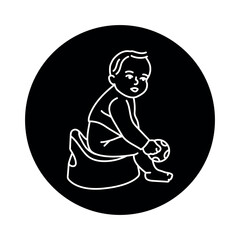 Child on the potty black line icon. Toddler development.