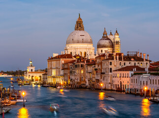 Obraz na płótnie Canvas Grand canal and Santa Maria della Salute church at sunset, Venice, Italy