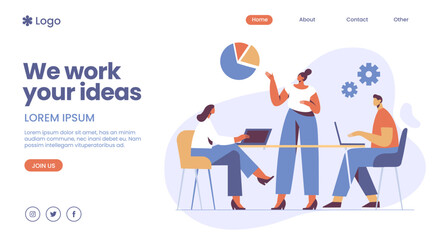 Business idea landing page template.Teamwork and partnership Business communicate concept. Businessman and Businesswoman communication in business webpage, landing page vector