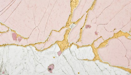 Obraz premium Pink and white marble with golden veins background. Generative AI