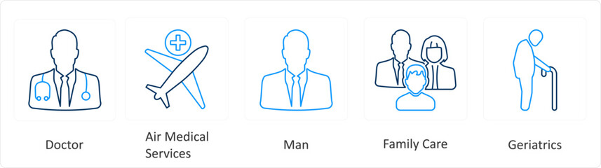 A set of 6 Medical icons as doctor, air medical services, man