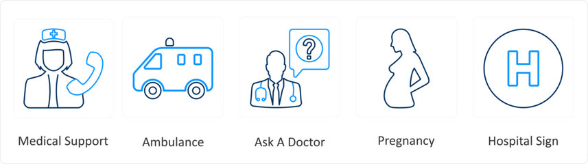 A set of 6 Medical icons as medical support, ambulance, ask a doctor