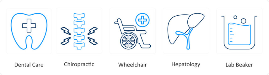 Fototapeta na wymiar A set of 6 Medical icons as dental care, chiropratic, wheel chair