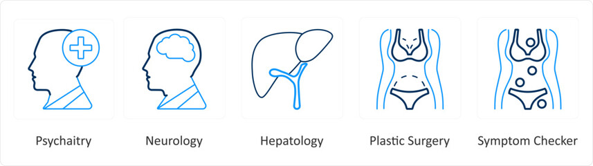 A set of 6 Medical icons as psychaitry, neurology, hepatology