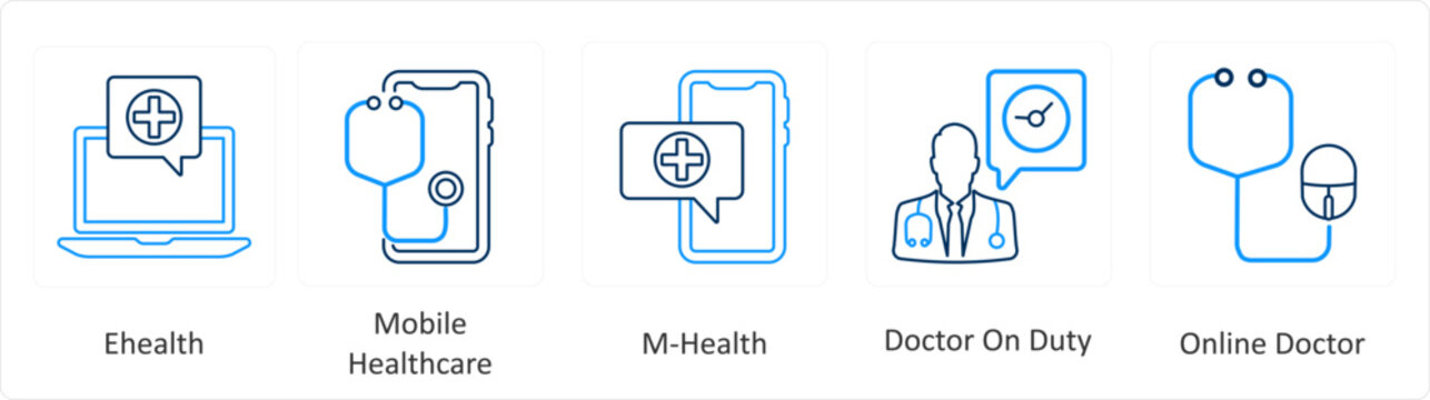 A set of 6 Medical icons as e health, mobile health care, m health