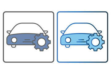 Auto service icon illustration. car icon with gear. icon related to car service, car repair. Two tone icon style, lineal color. Simple vector design editable