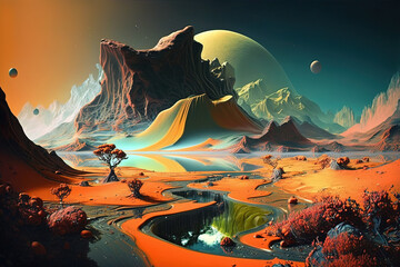 Alien Planet landscape. Generative Ai