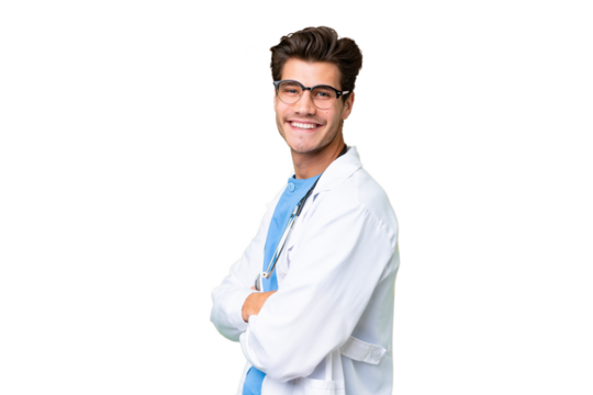 Young doctor man over isolated background with arms crossed and looking forward