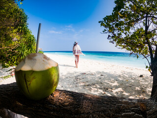 beautiful woman relaxing on a tropical beach