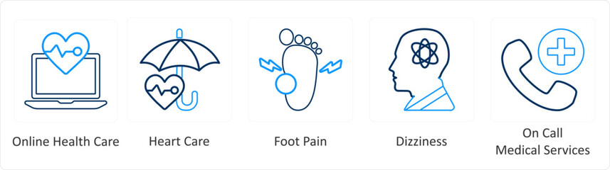 A set of 6 Medical icons as online health care, heart care