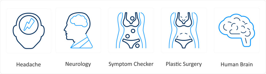 A set of 6 Medical icons as headache, neurology, symptom checker