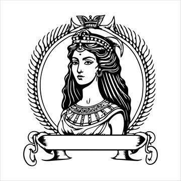 Cleopatra logo illustration. This regal and timeless design features the iconic queen of Egypt, exuding power, beauty, and sophistication