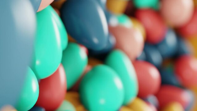 Rotating easter eggs Red, Yellow, Green and Blue, Background 3d animation, VERTICAL VIDEO
