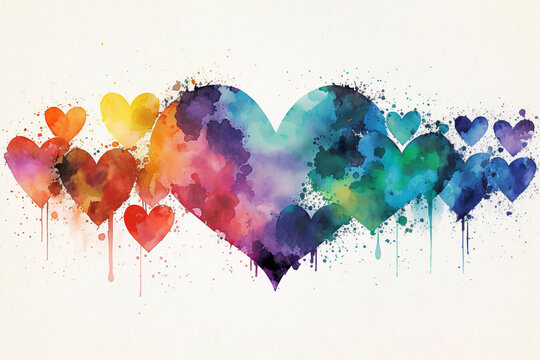 Wall art of colorful hearts symbols in watercolor - Love & Passion - Generative Ai