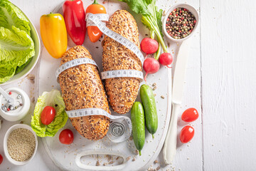 Healthy preparation for sandwich as symbol of a healthy diet.