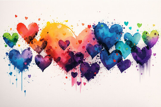 Wall art of colorful hearts symbols watercolors - valentine's and mother's day - Generative Ai