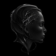 Human head tech unique logo design. Artificial Intelligence, technology, networking. Artificial Intelligence gold plated metalic icon. Created with Generative AI