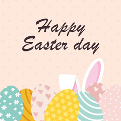 easter greeting card with bunny and colorful eggs, happy easter