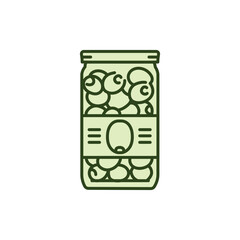 Pickled olives in a jar color line icon.