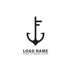 ship anchor and key vector logo icon.