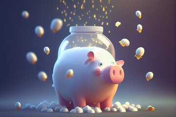 Piggy bank with coins flying out of a jar. Generative AI
