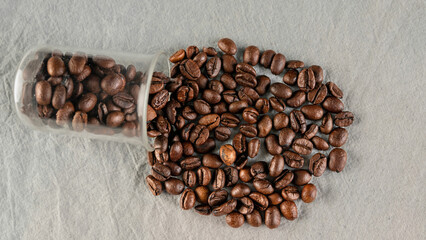 fallen glass with coffee beans
