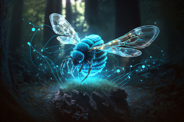 bee, insect, nature, illustration, design, flower, wing, fly, animal, pattern, jellyfish, decoration, wildlife, bug, wings, summer, eye, blue, vector, texture, forest, fractal, flap, generative, ai