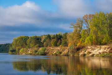 Naklejka na ściany i meble autumn landscape with trees and lake