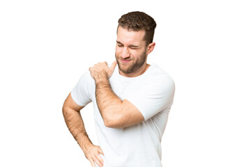 Obraz premium Young volunteer man over isolated chroma key background suffering from pain in shoulder for having made an effort